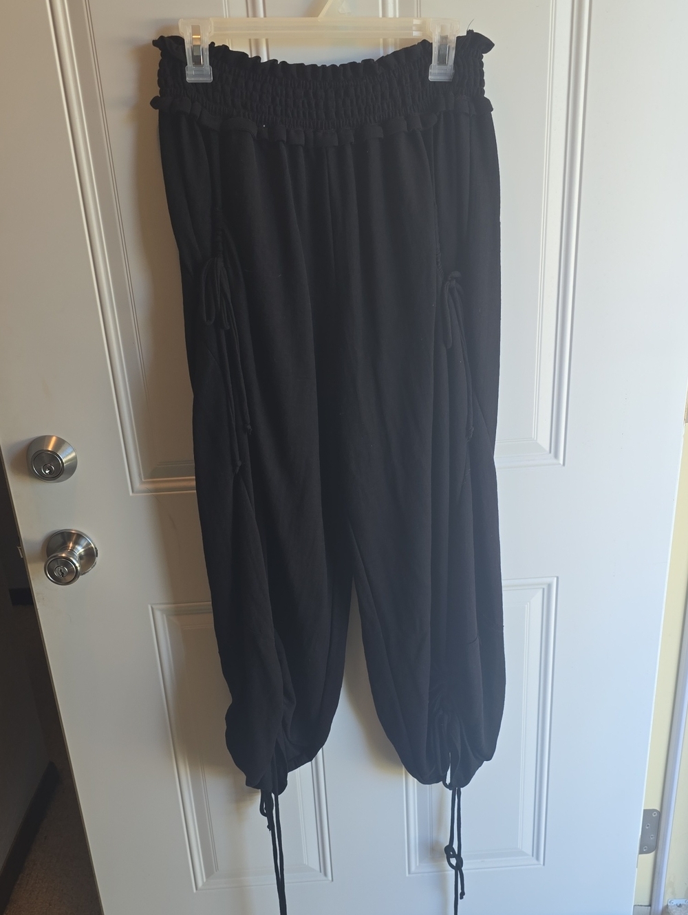 Black Smocked Waist Drawstring Harem Pants